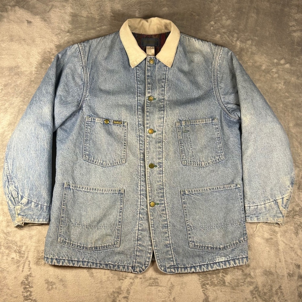 Vintage OshKosh BGosh Denim Chore Coat Blanket Lined Made in USA Light Wash XL